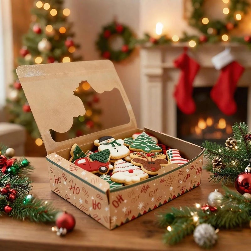 Heyigrow Cookie Treat Boxes for Christmas Gift, 12 Pack Party Kit Favors with Window DIY Tag for Pastry, Cupcake, Biscuit - Image 3